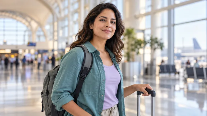 Fotografía ilustrativa de una persona viajera con equipaje.