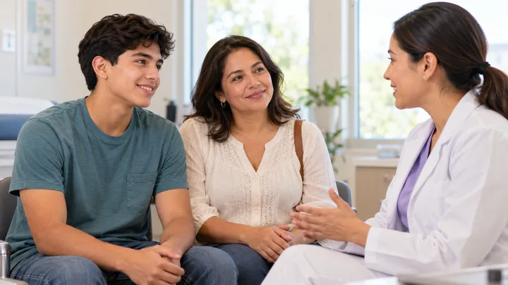 Fotografía ilustrativa de un adolescente acompañado en una consulta preventiva.