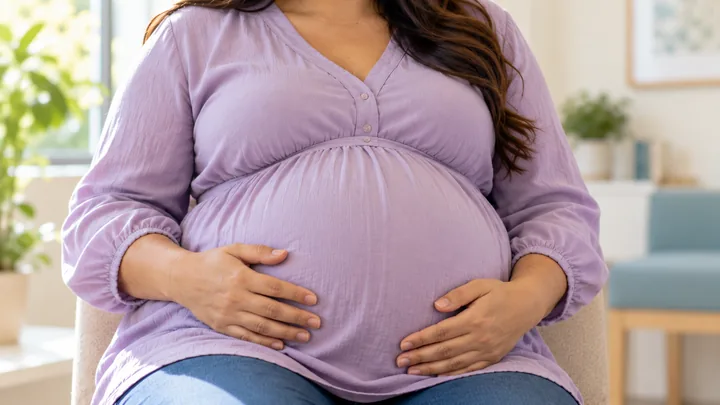 Fotografía ilustrativa del vientre de una mujer embarazada, con las manos apoyadas sobre él.