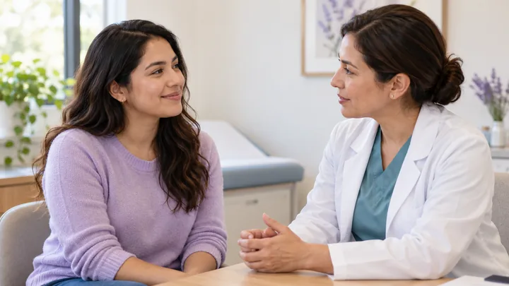 Fotografía ilustrativa de una mujer joven en una consulta preventiva.